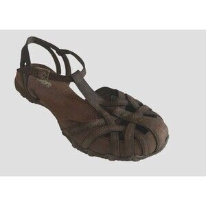Skechers Women's Sz 7 Brown Leather  Sandals T Strap Slingback Flats 46487
